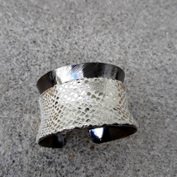 Cuff Bracelet/ Metallic Exotic Print Faux Suede Detail/Statement Bracelet/ Boho - Picture 4 of 15